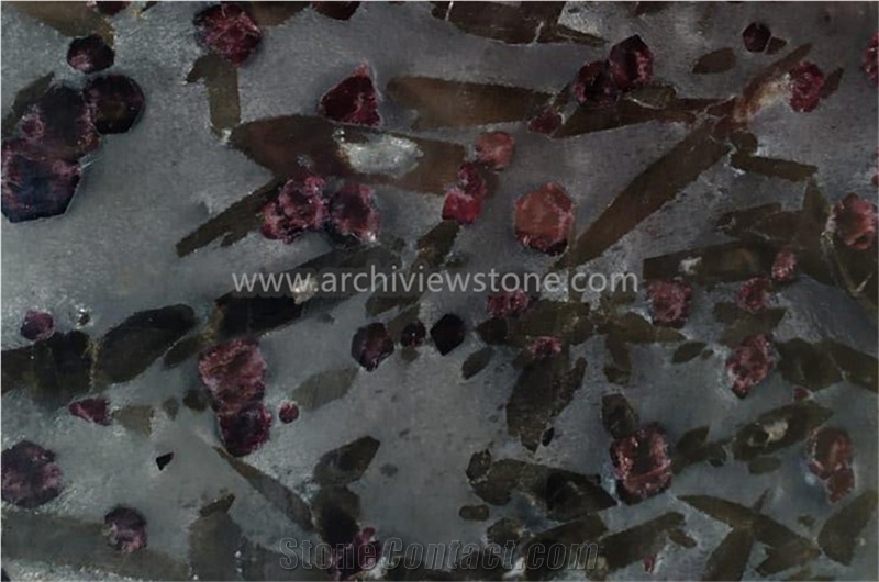 Backlit Ruby Meteorus Night Rose Granite Slabs