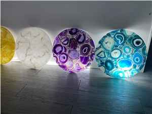 Translucent Agate Sheet Round Alabaster Table Top