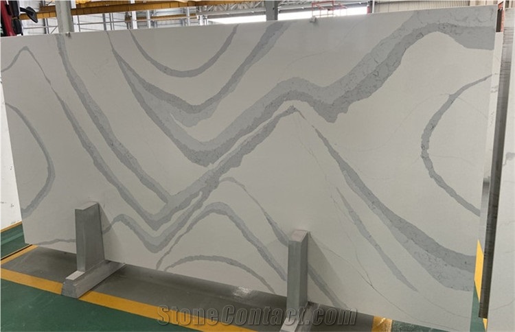 Polished High-End Quartz Slab Calacatta White Blue Slab