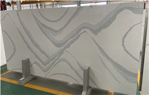 Polished High-End Quartz Slab Calacatta White Blue Slab