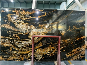 Large Size Book Matched Vein Cosmic Black Granite