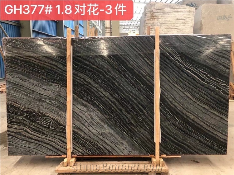 Polished Natural Black Bookmatched Marble Slab Tiles