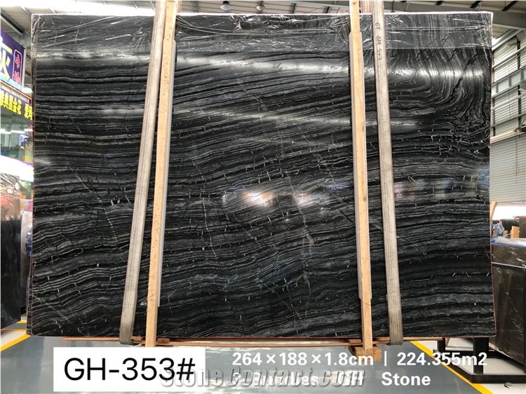 Polished Natural Black Bookmatched Marble Slab Tiles
