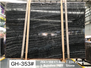 Polished Natural Black Bookmatched Marble Slab Tiles