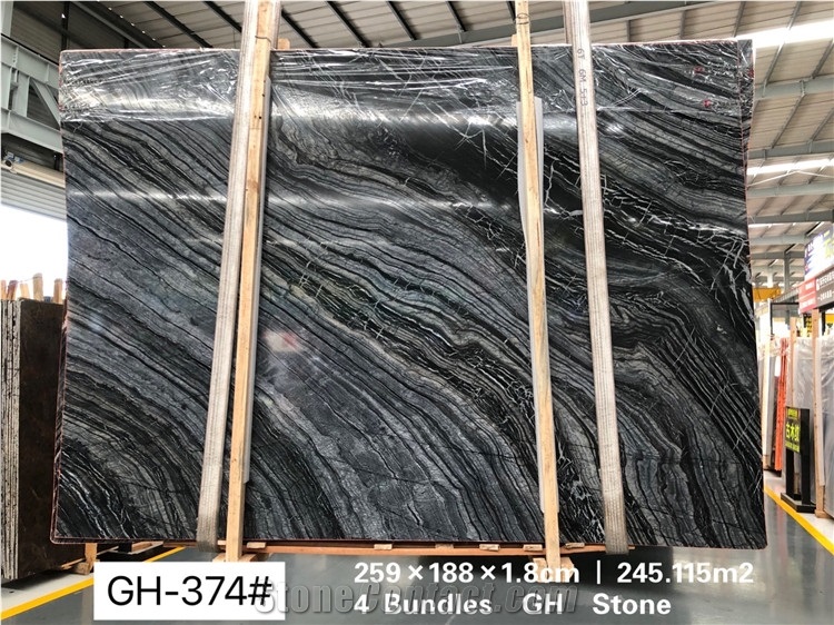 Polished Natural Black Bookmatched Marble Slab Tiles