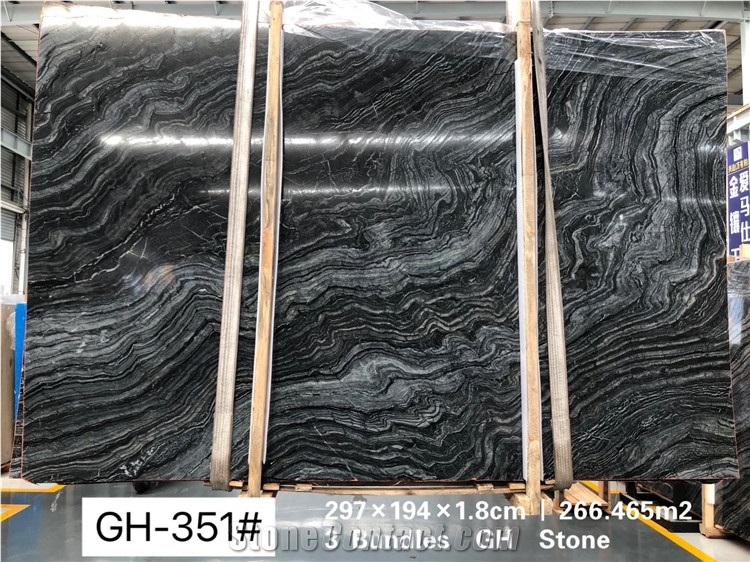 Polished Natural Black Bookmatched Marble Slab Tiles