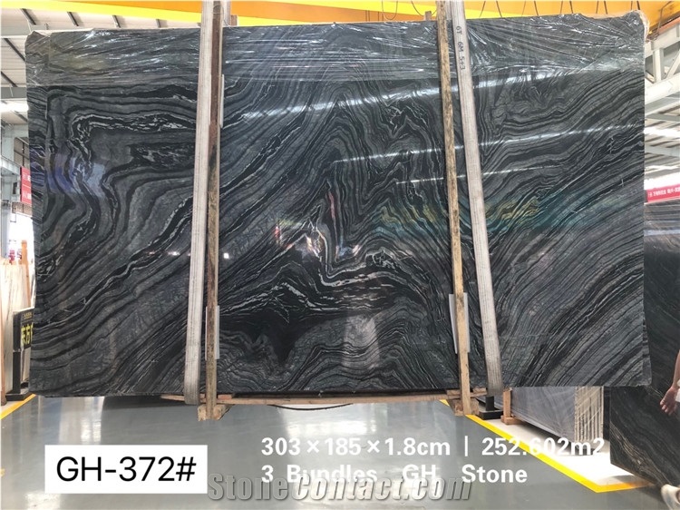 Polished Natural Black Bookmatched Marble Slab Tiles