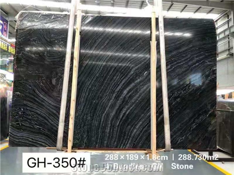 Polished Natural Black Bookmatched Marble Slab Tiles