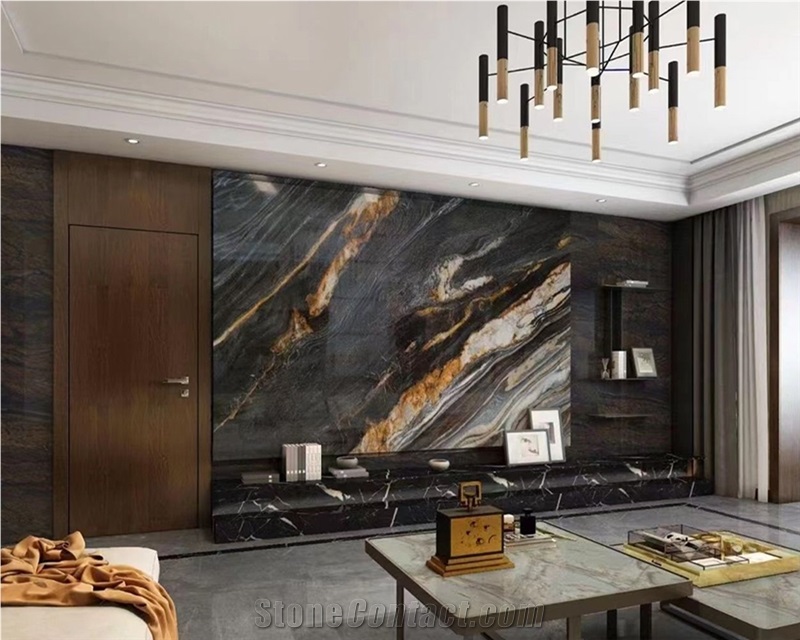 Black Quartzite Slabs For Wall Background