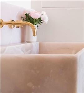 Pink Onyx Stone Wash Basin For Bathroom