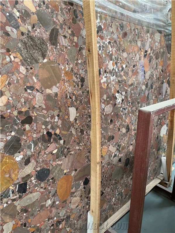 China Rosso Marinace Shining Balls Red Marble Slab