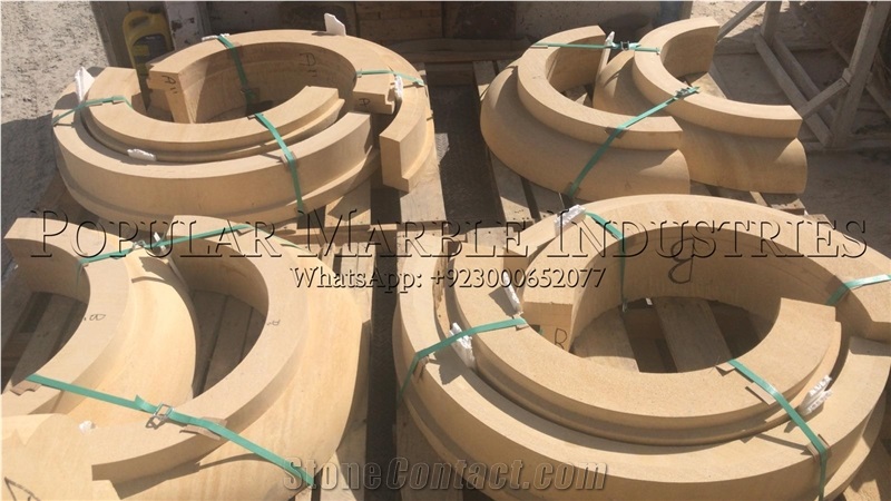 Yellow Limestone Column Base And Crown From Pakistan