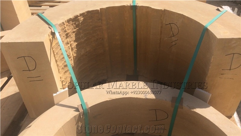 Yellow Limestone Column Base And Crown From Pakistan