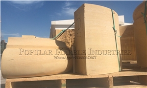Yellow Limestone Column Base And Crown From Pakistan