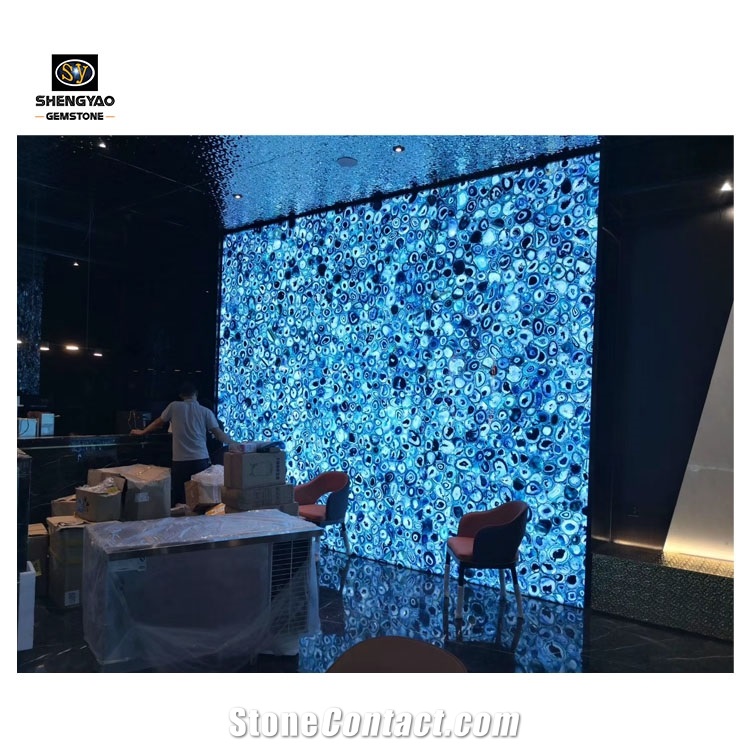 Luxury Gem Composite Wall Planel Blue Agate Slab