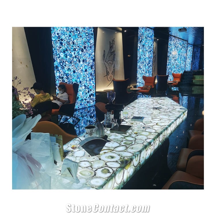 Luxury Gem Composite Wall Planel Blue Agate Slab
