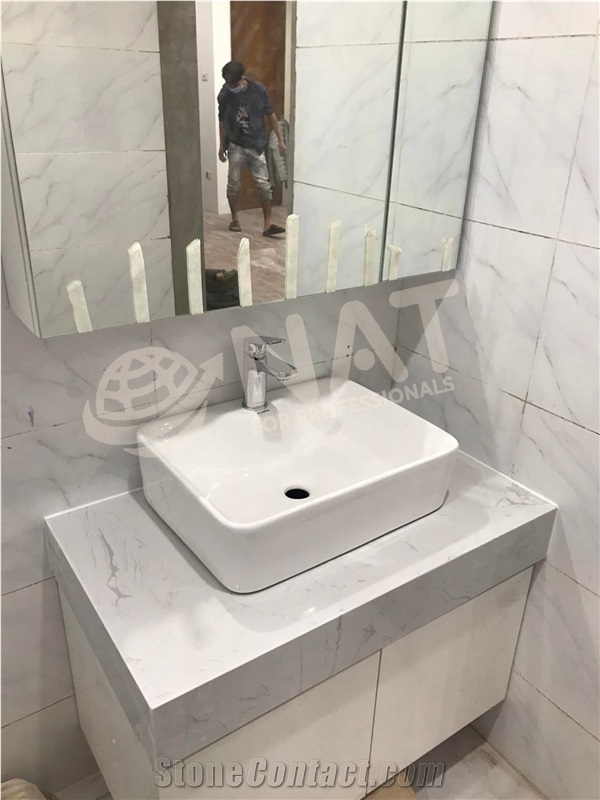 Viet Nam White Carrara Artificial Marble Kitchen Countertop
