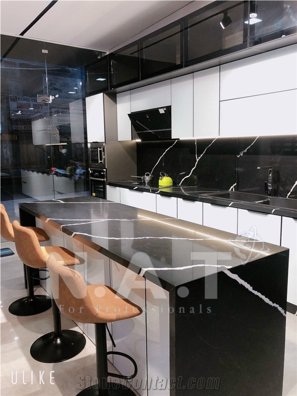 Vietnam Black Quartz Pietra Black Slabs