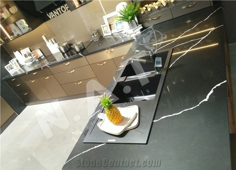 Vietnam Black Quartz Pietra Black Slabs