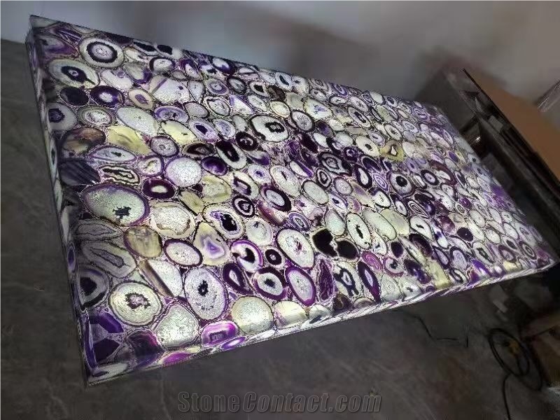 Semiprecious Stone Restaurant Tops Blue Agate Coffee Table