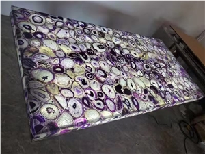 Semiprecious Stone Restaurant Tops Blue Agate Coffee Table