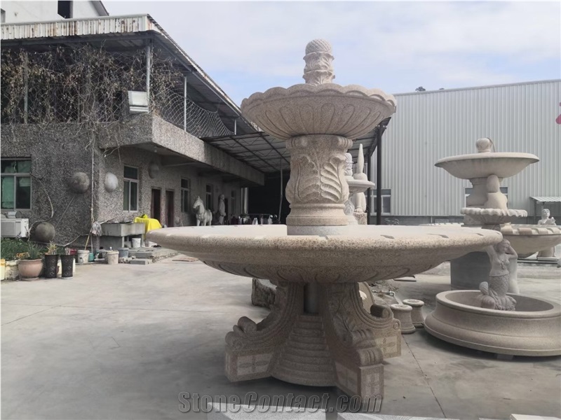 2 Tiers Outdoor Stone Fountain Granite Park Water Feature