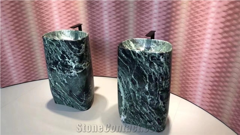 Interior Stone Bath Sink Marble Verde Alpi Pedestal Basin