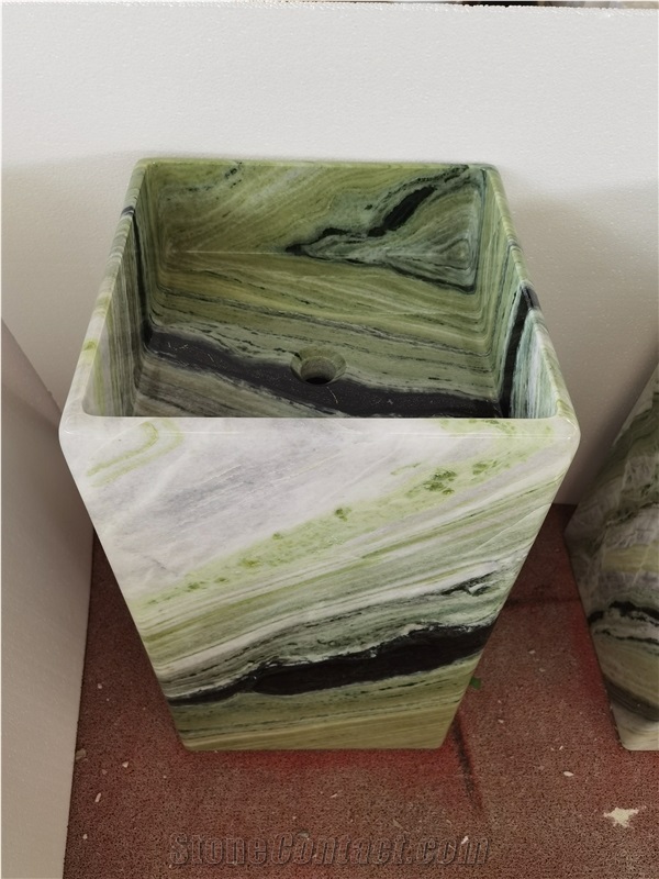 Interior Stone Bath Sink Marble Verde Alpi Pedestal Basin