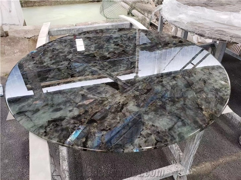 Interior Stone Dining Restaurant Table Round Blue Table Top