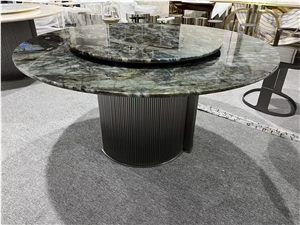 Rotatable Stone Dining Table Interior Labradorite Granite Furniture