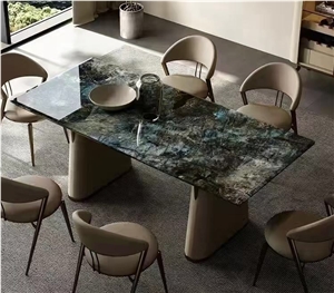 Rotatable Stone Dining Table Interior Labradorite Granite Furniture