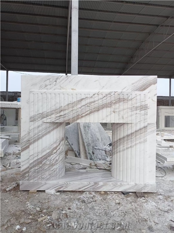 Sculptured Carrara Stone Fireplace Marble Fireplace Mantel