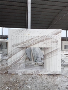 Sculptured Carrara Stone Fireplace Marble Fireplace Mantel