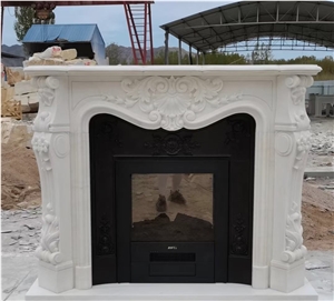 Sculptured Marble White Jade Modern Indoor Stone Fireplace