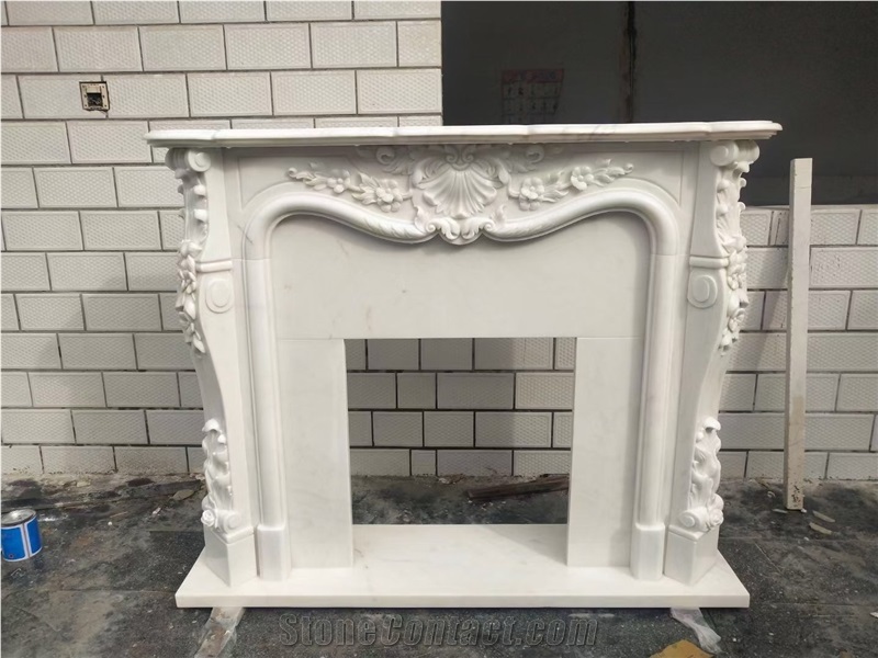 Sculptured Stone Indoor Fireplace Marble Modern Mantel