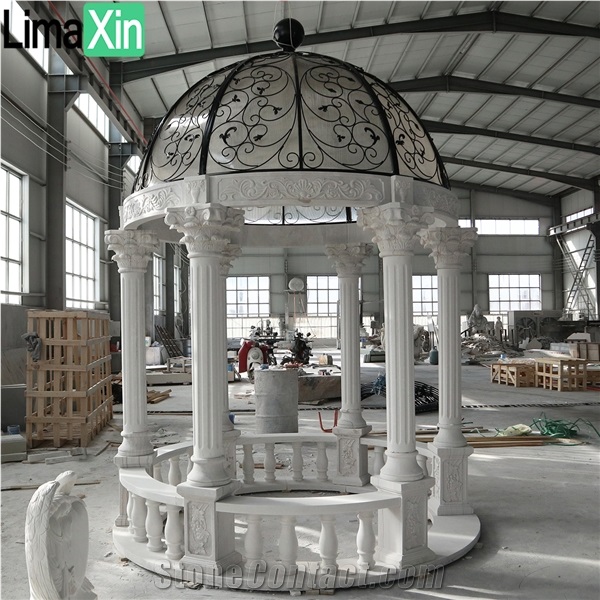 Brand New Hand Carved White Marble Garden Gazebo