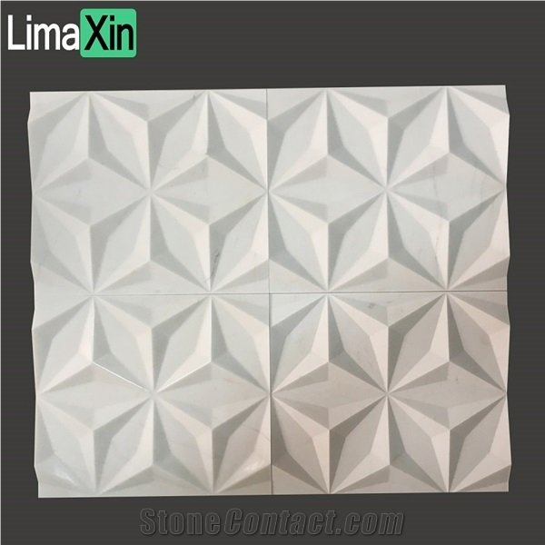CNC Machine Carved Natural White Marble 3D Wall Decor Panel