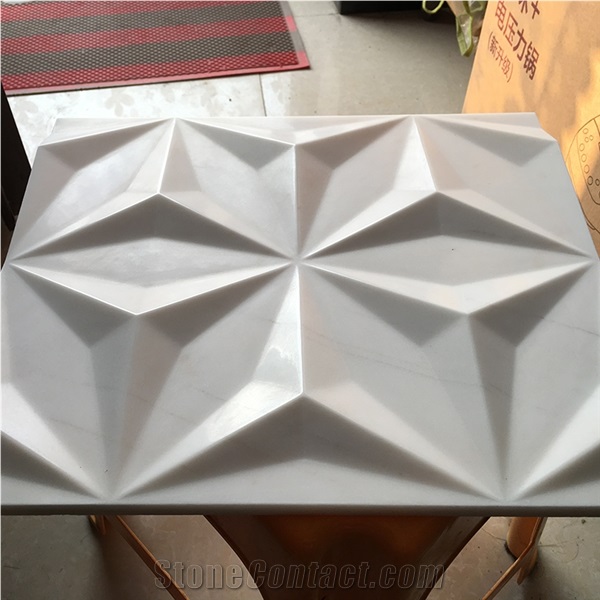 CNC Machine Carved Natural White Marble 3D Wall Decor Panel