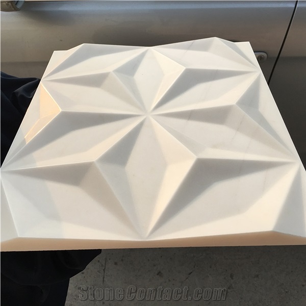 CNC Machine Carved Natural White Marble 3D Wall Decor Panel