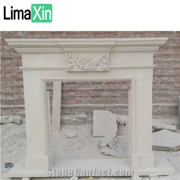 Factory Supply Unique Design Beige Sandstone Fireplace