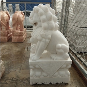 Small Size Traditional Hand Carved White Marble Foo Dog