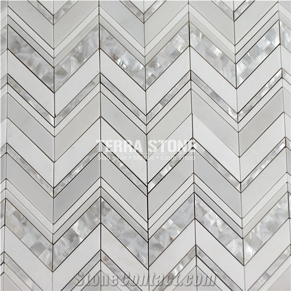 Waterjet Marble Mosaic With Mother Pearl Of Shell Tile