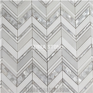 Waterjet Marble Mosaic With Mother Pearl Of Shell Tile