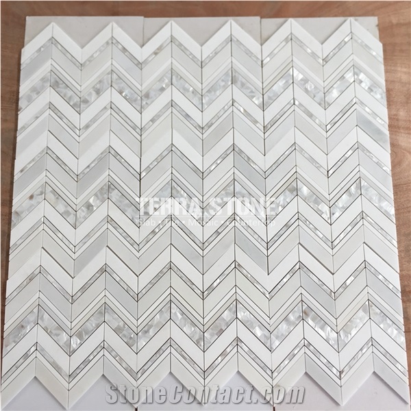 Waterjet Marble Mosaic With Mother Pearl Of Shell Tile