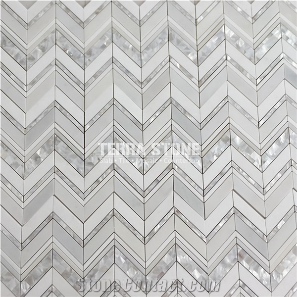 Waterjet Marble Mosaic With Mother Pearl Of Shell Tile