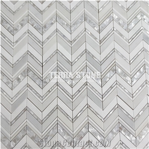 Waterjet Marble Mosaic With Mother Pearl Of Shell Tile