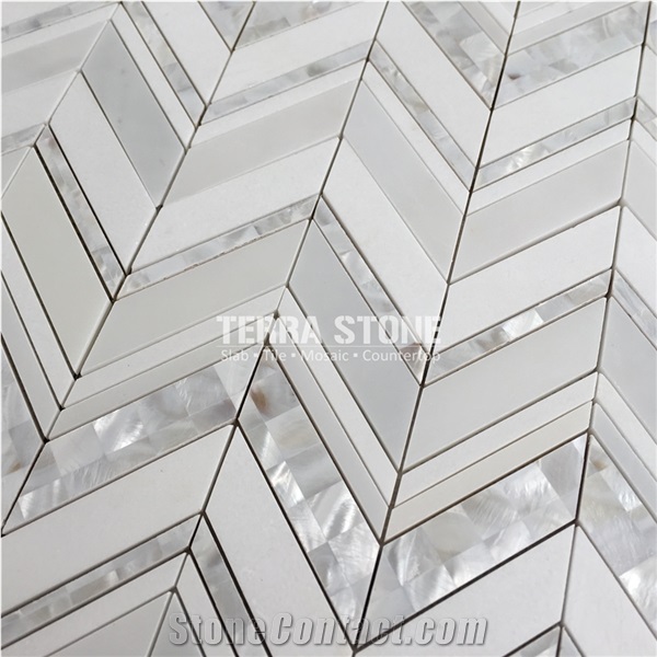 Waterjet Marble Mosaic With Mother Pearl Of Shell Tile