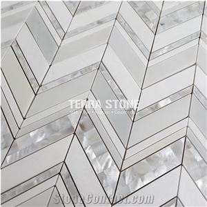 Waterjet Marble Mosaic With Mother Pearl Of Shell Tile
