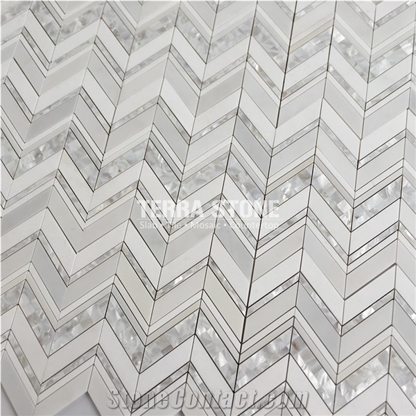 Waterjet Marble Mosaic With Mother Pearl Of Shell Tile