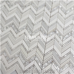 Waterjet Marble Mosaic With Mother Pearl Of Shell Tile